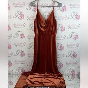 SORELLA VITA dress orange shiny shimmer soft long Vneck Satin Dress luxury